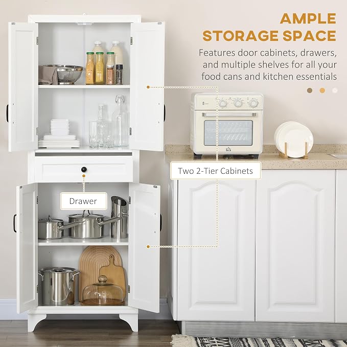 HOMCOM 67" Tall Freestanding Kitchen Pantry Cabinet, 4-Door Storage Cabinet - Image 4