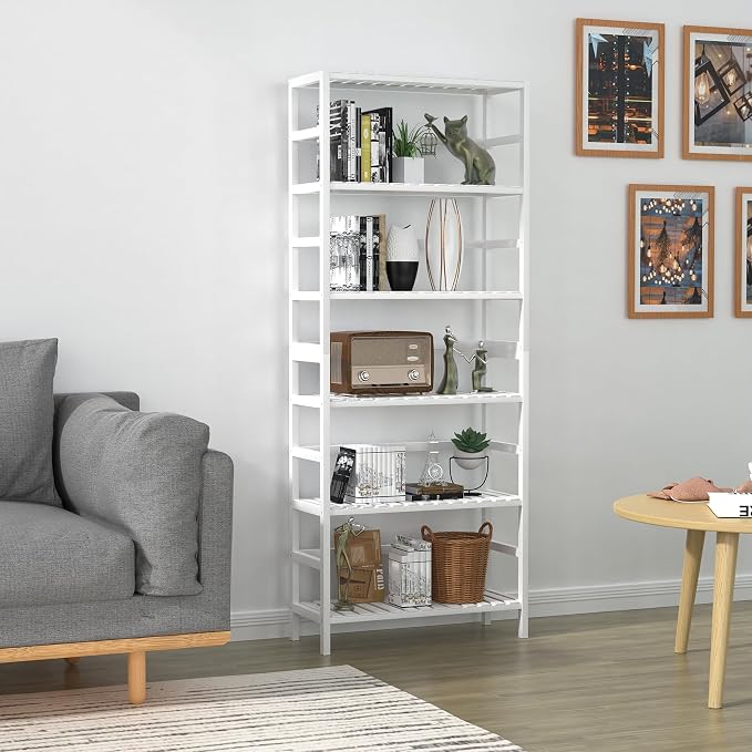VASMIA 6-Tier Bamboo Shelf, Bamboo Storage Shelving Unit, Tall Bookcase - Image 2
