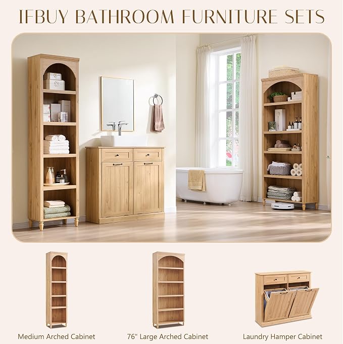 76" Tall Arched Bathroom Storage Cabinet, 5 Tiers Narrow Farmhouse Arched - Image 6
