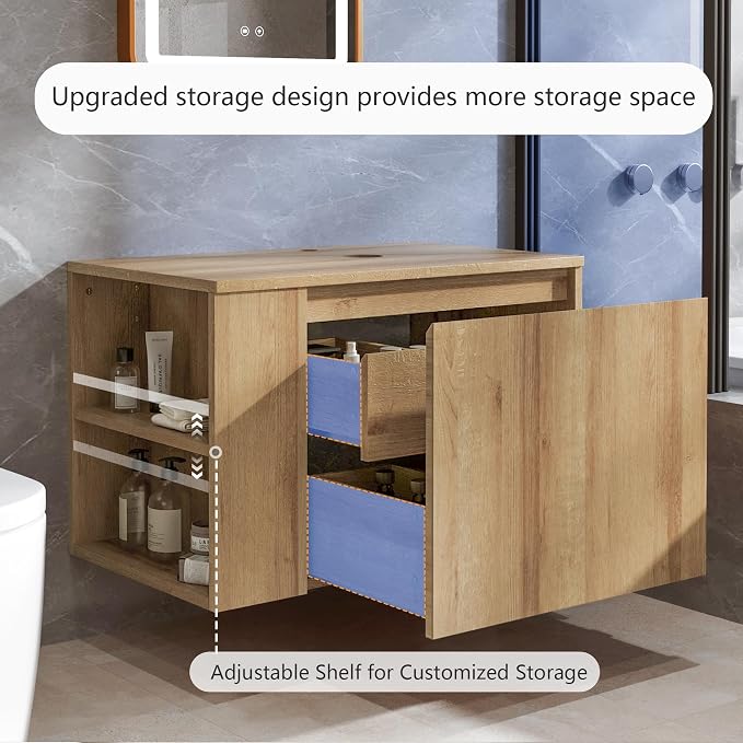 Bathroom Vanity, Natural Color Wall-Mounted Bathroom Vanity - Image 6
