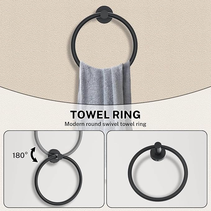 Matte Black Towel Bar Set 5-Piece Bathroom Hardware Accessories Set Includes - Image 4