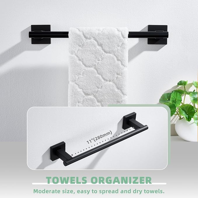 Suyar Matte Black Bathroom Towel Holder, SUS 304 Stainless Steel Short Hand - Image 4