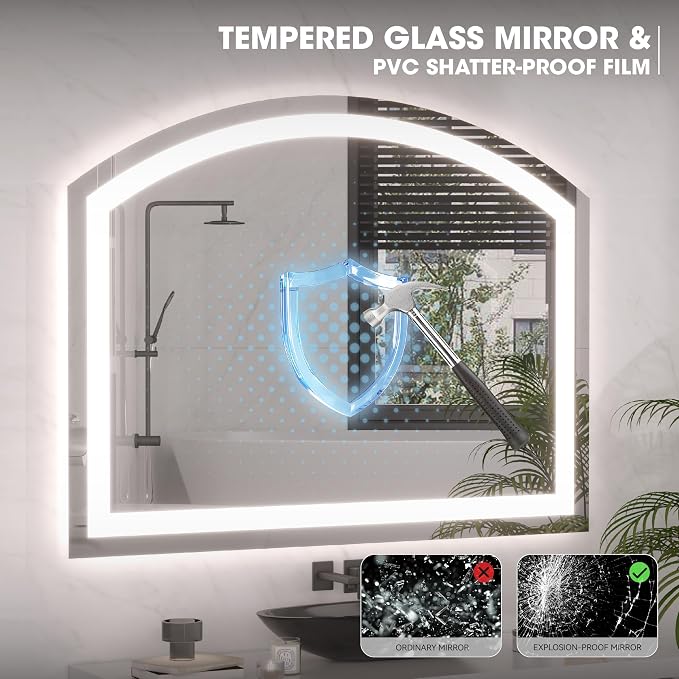 Hasipu 40" x 36" Arch LED Bathroom Mirror, Frontlit Wall-Mounted Vanity Mirror - Image 6