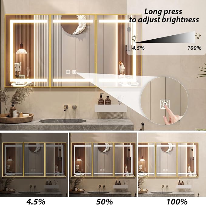 APRILSOUL 48X32 Inch Gold Bathroom Medicine Cabinet - Image 5