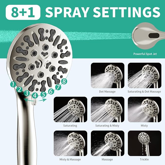 Filtered Shower Head with Handheld Combo, Hard Water Filter Shower Head with 9 - Image 4