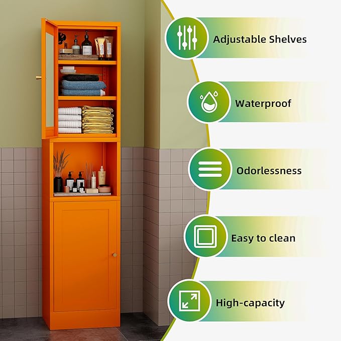Metal Bathroom Storage Cabinet 67" Slim Bathroom Organizer - Image 5