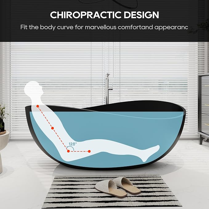 SJ STAR&JANE 63" x 38" Solid Surface Freestanding Bathtub, Oval Soaking Tub - Image 5