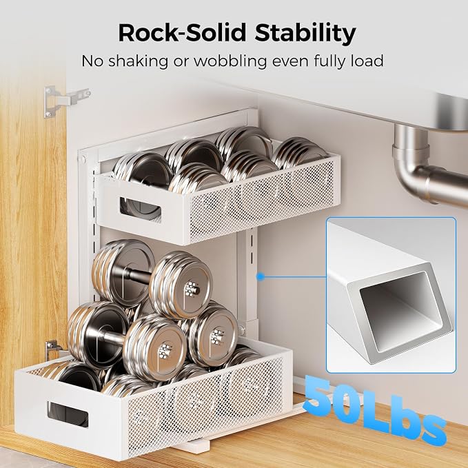 2 Pack Under Sink Organizer, Adjustable Height Under Sink Organizers and Storage - Image 5