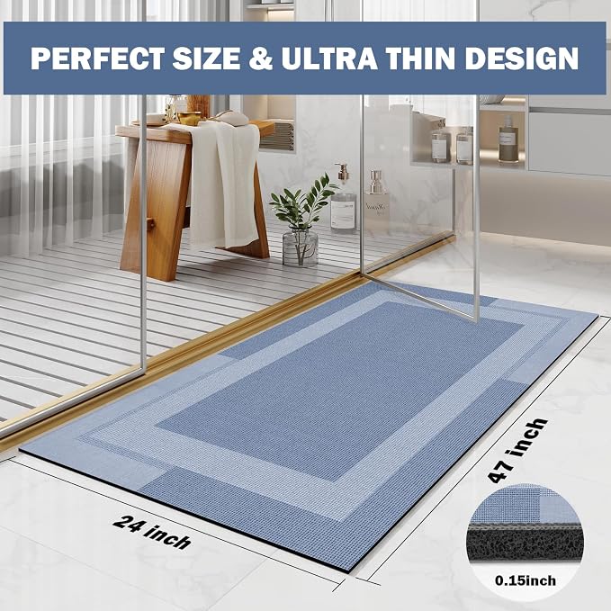 Non Slip Long Bath Mat Bathroom Runner, Rubber Backing Ultra Thin Bathroom Rugs - Image 2