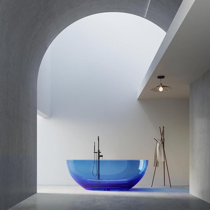 Stone Resin Freestanding Bathtub 61", Elegant Oval Shape Soaking Tub, Solid - Image 3