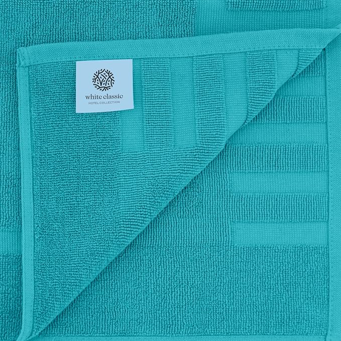 White Classic Luxury Bath Mat Floor Towel Set - Image 5