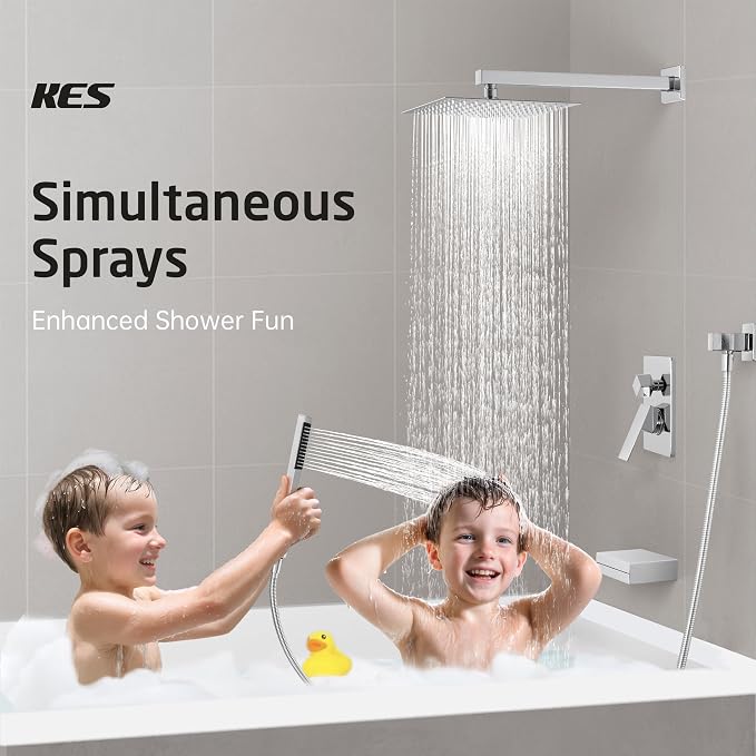 KES Chrome Shower System with Tub Spout Bath Shower Faucet Set 10 Inch Rain - Image 4
