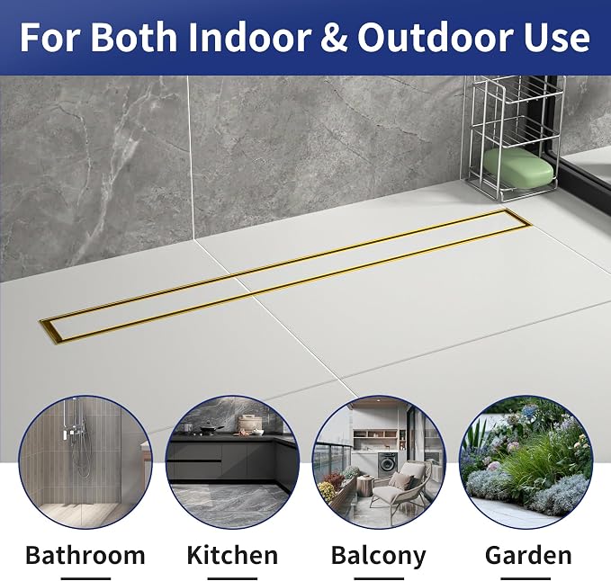 Linear Shower Drain 30", Brushed Gold Floor Drain - Image 7