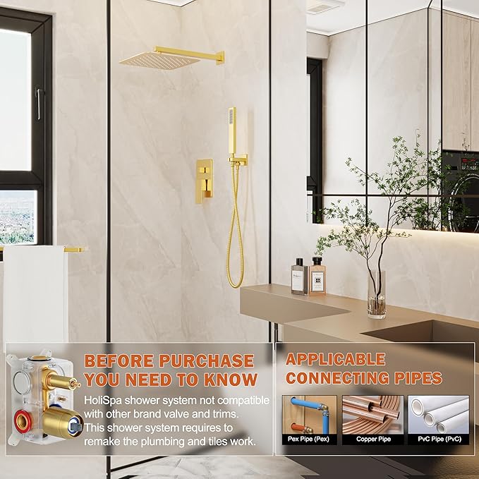 Shower System, Wall Mounted High-Pressure Showerhead Combo Set Included Valve - Image 2