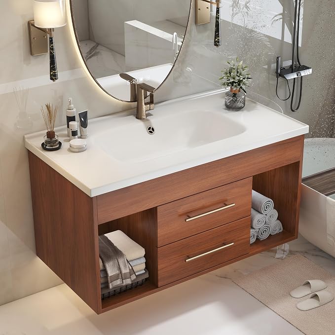 35.4" Bathroom Vanity with Sink Combo Set, Solid Wood Frame Bathroom Storage - Image 8