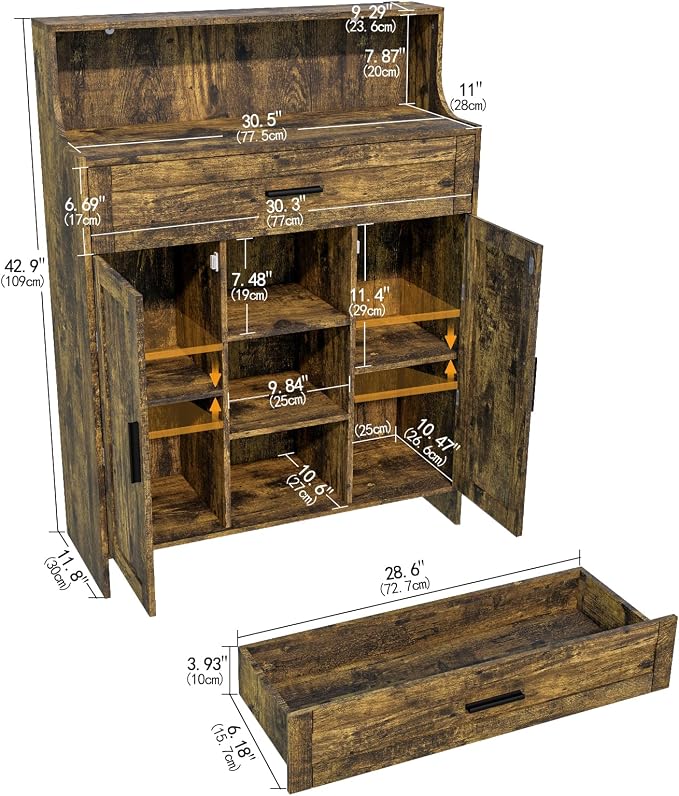 Storage Cabinet with Doors and Drawers, Kitchen Storage Cabinet with 1 Large - Image 3