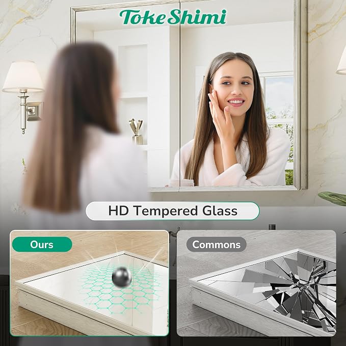 TokeShimi 36 x 24 Nickel Recessed Medicine Cabinet, Assembly Required, Bathroom - Image 8