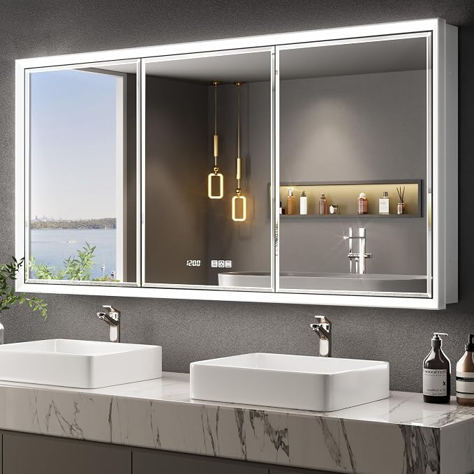 60x30 Beveled Lighted Medicine Cabinet by QUEENFUN