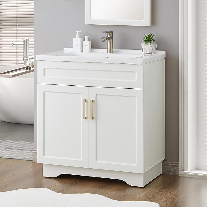 Bathroom Vanity with Ceramic Sink, Bathroom Vanity Cabinet with 2 Doors by SmhxoFurniture