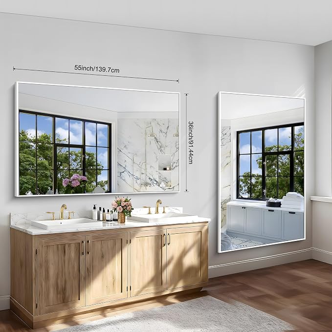 BONEWEI White Bathroom Mirror, 55x36 inch Wall Mirror - Image 5