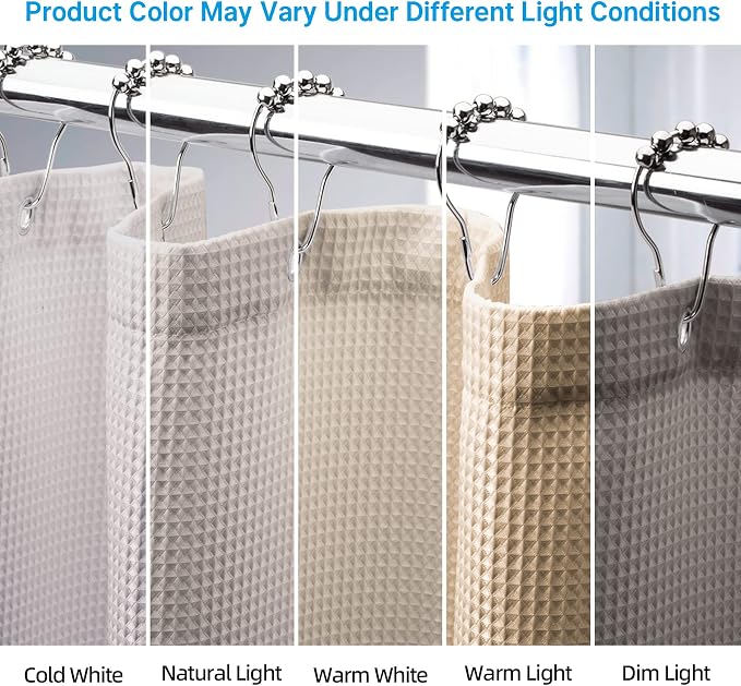 AmazerBath Waffle Shower Curtain 78 Inches Long, Khaki Shower Curtain Fabric - Image 4