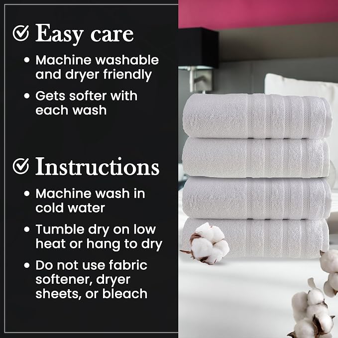 HALLEY Turkish 4 Pack Premium Bath Towels 650 GSM Highly Absorbent Super Soft - Image 3