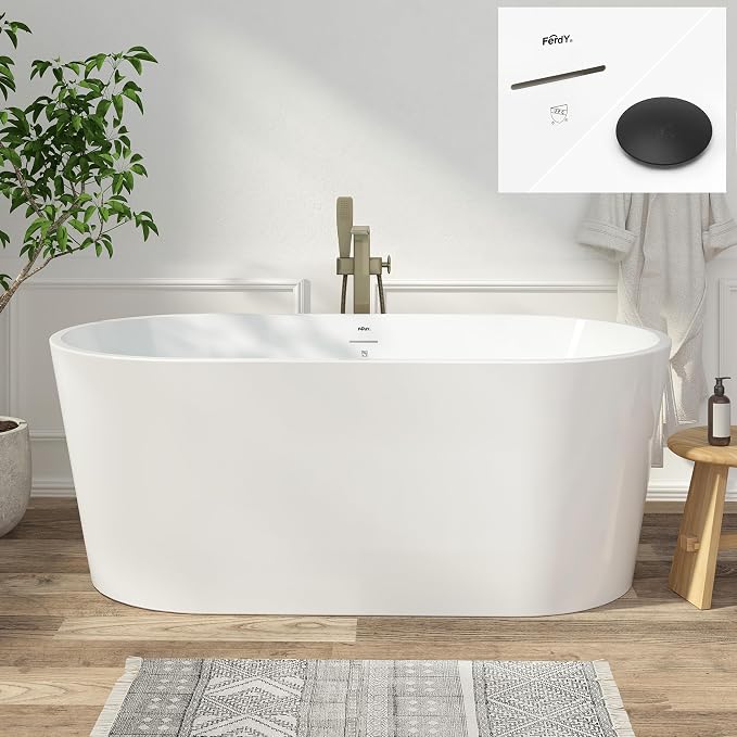 FerdY Shangri-La 59" Acrylic Freestanding Bathtub, Gracefully Shaped Soaking by FerdY