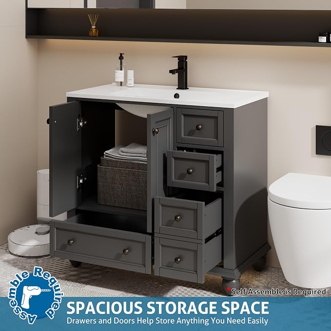 eclife 36" Bathroom Vanity Sink Combo Vintage Style - Image 3