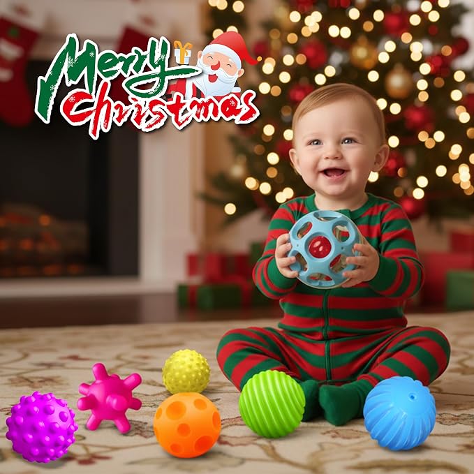 Sensory Toys for Babies, Montessori Textured Baby Balls and Wheat Straw Rattle - Image 2