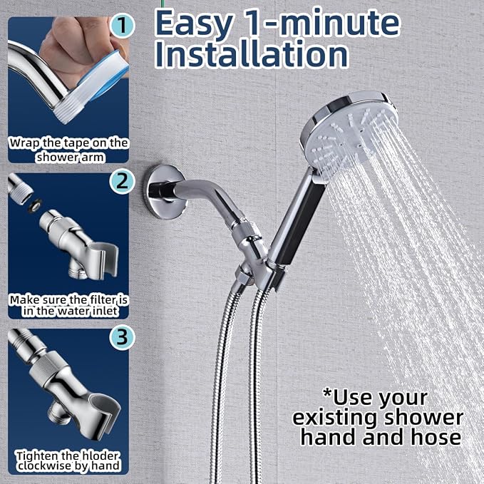 Shower Head Holder All Metal Adjustable Handheld Shower Arm Mount, 1/2" Shower - Image 6