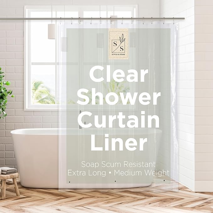 Stitch & Stone Shower Curtain Liner, Premium Medium Weight Durable Waterproof by MainstreamInternational