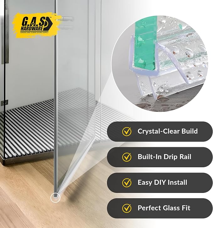 1/4" Frameless Glass Shower Door Bottom Sweep – 40" Ultra-Clear Drip Rail Seal - Image 3