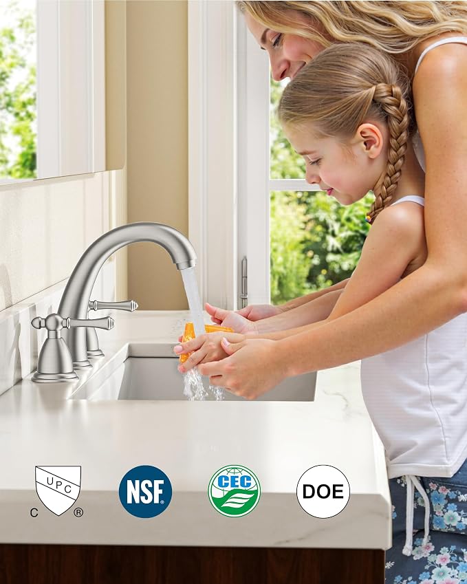 FORIOUS Faucet for Bathroom Sink 3 Hole, Brushed Nickel Bathroom Faucet - Image 6