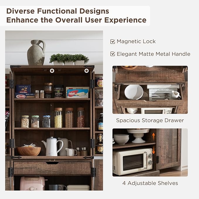 ACCOHOHO 72" Tall Kitchen Pantry, Farmhouse Storage Cabinet - Image 6