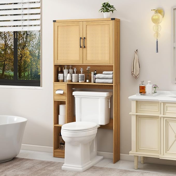 Vabches Over The Toilet Storage Cabinet, Farmhouse Rattan Storage Cabinet Over - Image 8