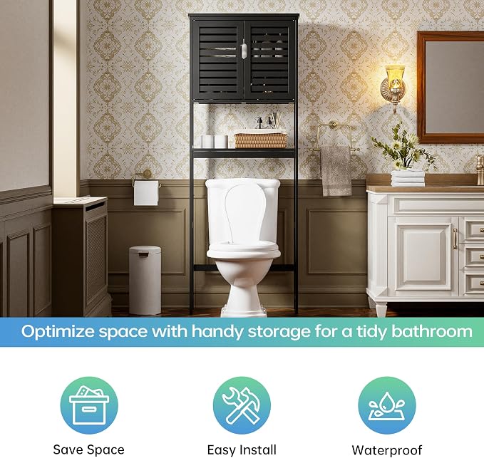 SMIBUY Bathroom Over The Toilet Storage Cabinet, 2 Door Bamboo Cabinet Organizer - Image 9