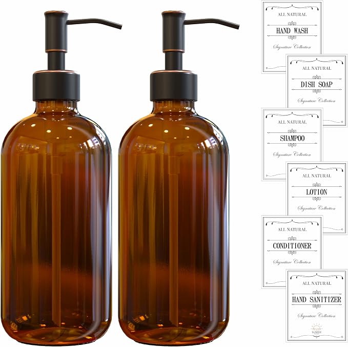 2 Pack Amber Glass Soap Dispenser 16 OZ - Image 7