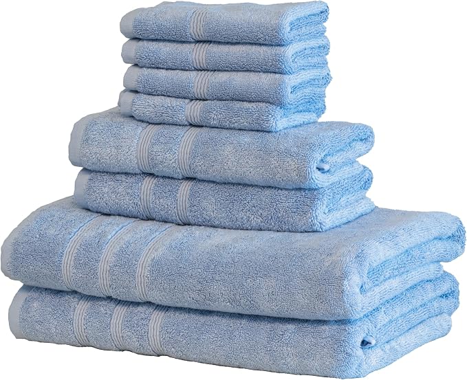 Mosobam Luxury Turkish 8pc Towel Set 30X58 16X30 13X13 Allure Blue 700 GSM by Mosobam