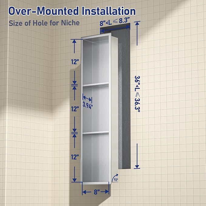 Stainless Steel Shower Niche 8"×36" - Image 3
