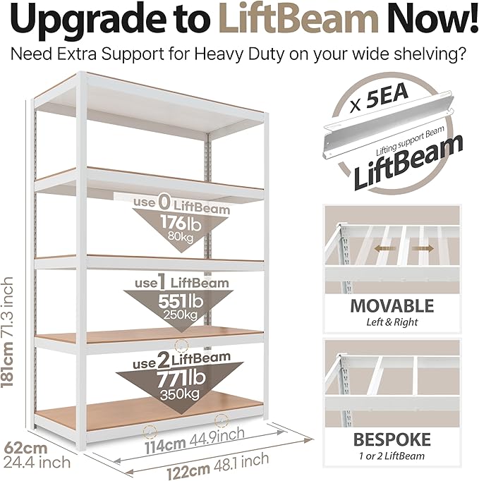 HOMEDANT House 5 Tier Laminated Metal Shelving Unit Adjustable Storage Utility - Image 2