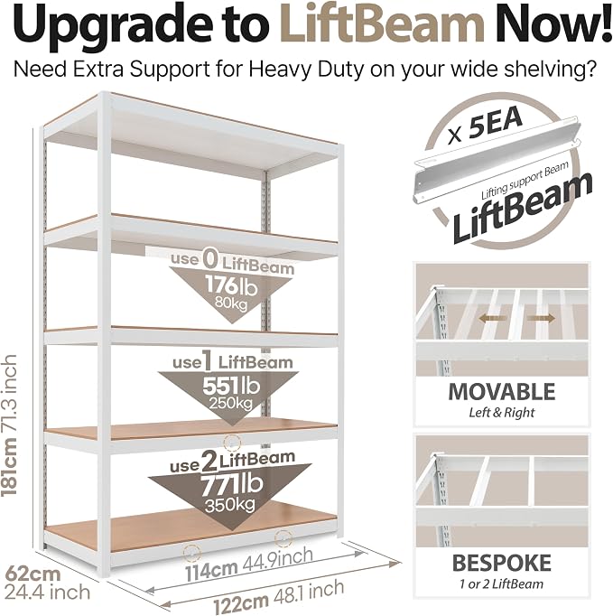 HOMEDANT House 48.1" W Deep 5 Tier Heavy Duty Garage Shelving Adjustable Metal - Image 2