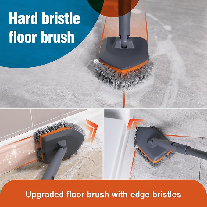 Tub Tile Scrubber Brush with 3 Different Function Cleaning Pads and 56" - Image 4