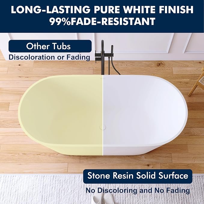 63'' Freestanding Solid Surface Resin Stone Bathtub, Freestanding Tub, - Image 5