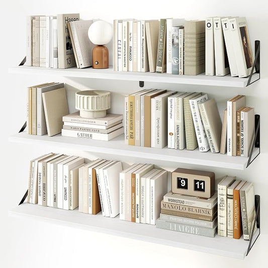 Fun Memories Long Wall Shelves for Bedroom, Rustic Wood Display Shelf for Home by FunMemories