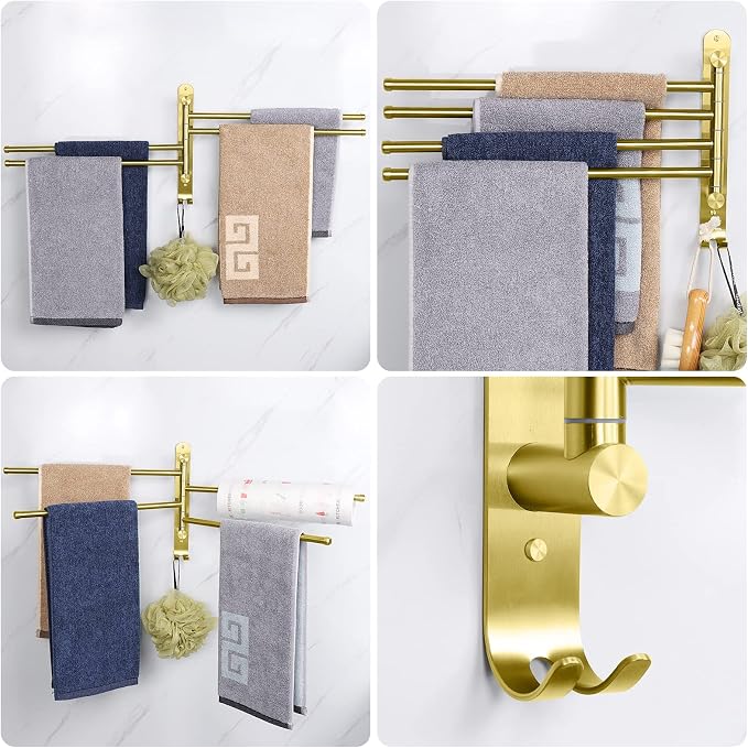 NearMoon Swivel Towel Rack, 13.8" Thicken 304 Stainless Steel 4-Arm Towel Bar - Image 5