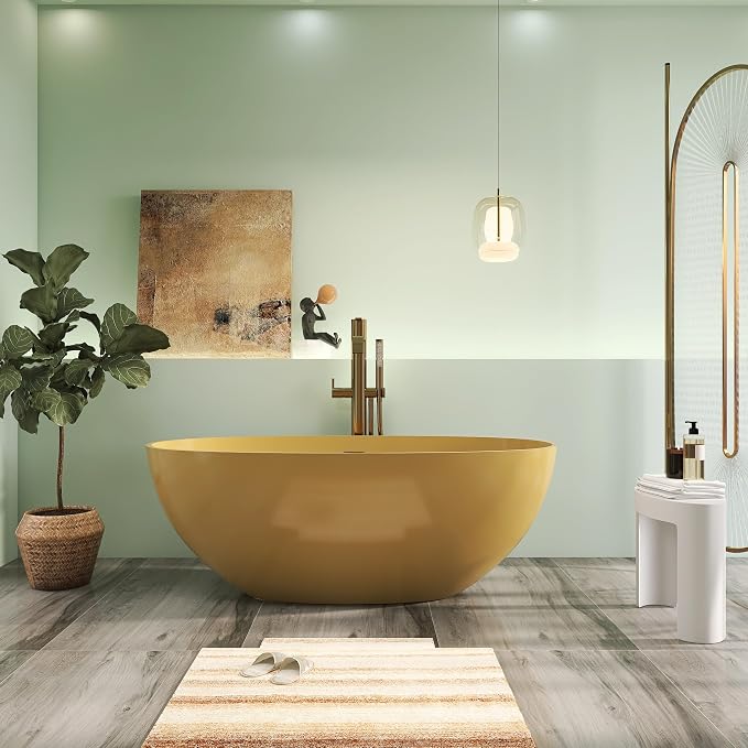 61" Premium Solid Surface Freestanding BathTubs, Upgraded Camel Design Stand by HIGEINE