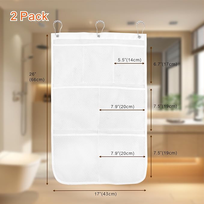 Shower Organizer, Mesh Shower Caddy Quick Drying Hanging, 7 Pockets - Image 2