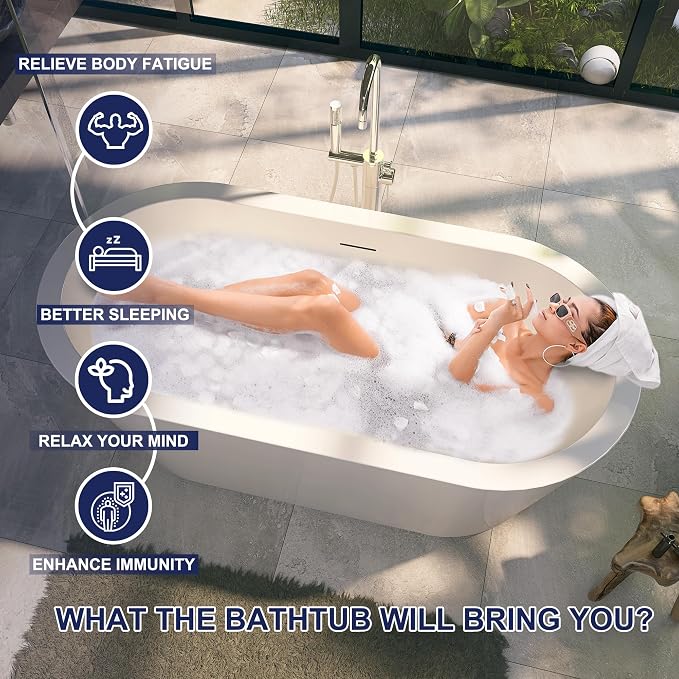61" Acrylic Free Standing Tub, Stand Alone Tub, Freestanding Bathtub, Soaking - Image 2