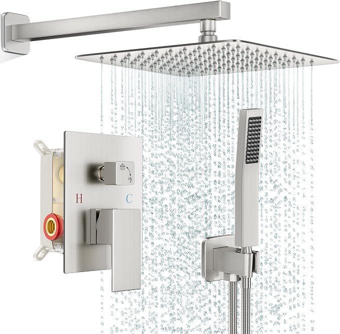Shower Faucet Set Bathroom Square Rain Shower Head and Handle Set, Wall Mounted by FPXRNG