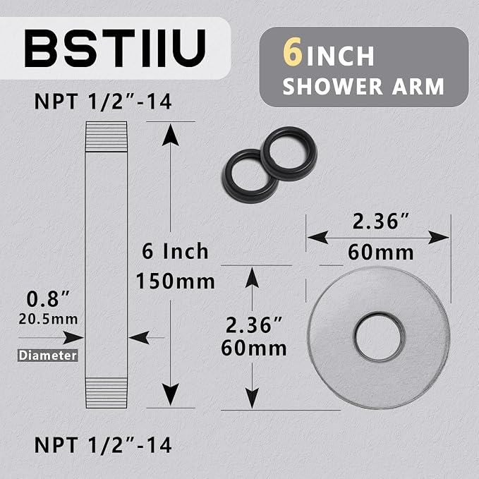 6 Inch Shower Arm with Flange, Ceiling Mounted Shower Head Extension Arm - Image 2